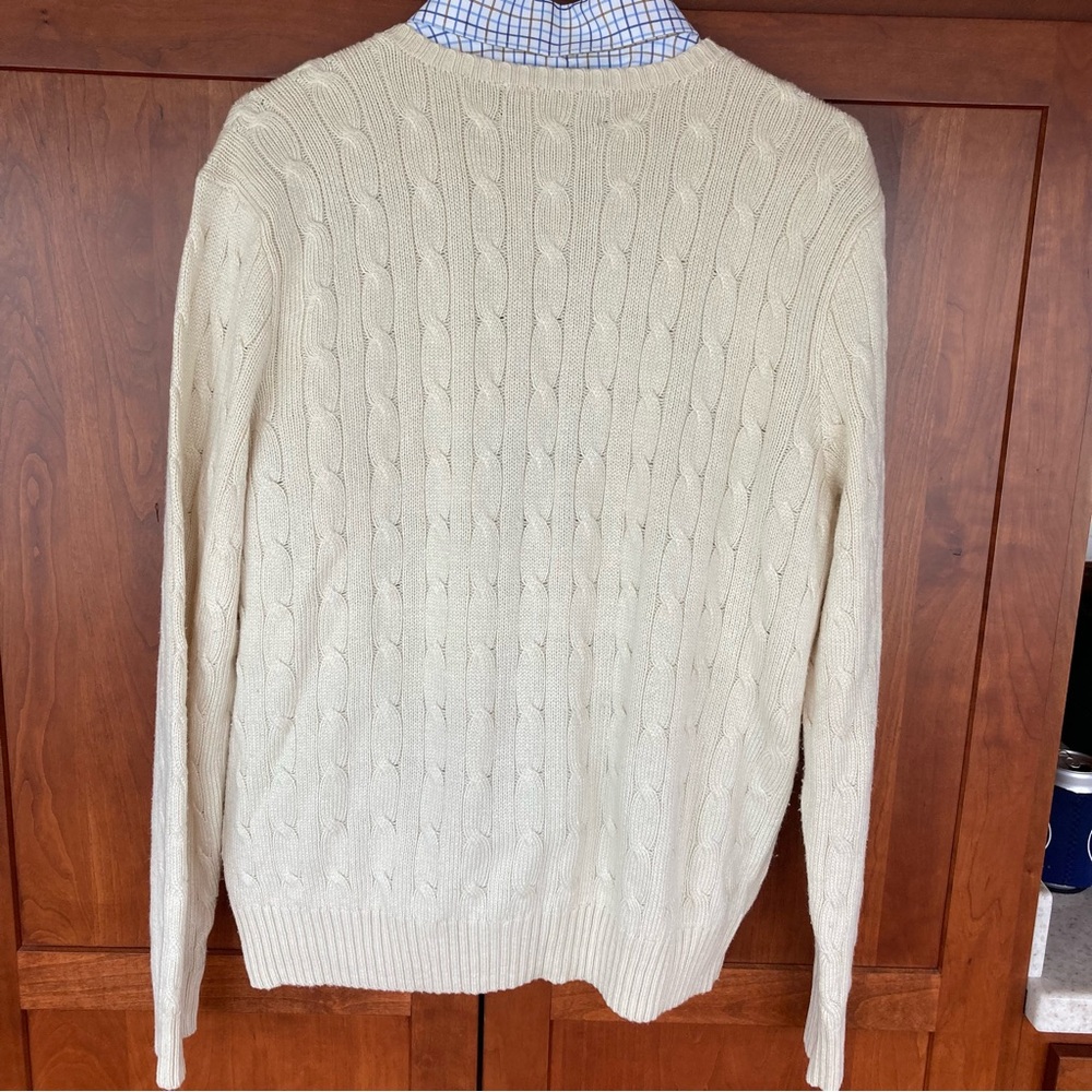 Polo by Ralph Lauren Men Cable Knit Sweater L 100% Tussah Silk V-Neck Pony Logo - Picture 2 of 11